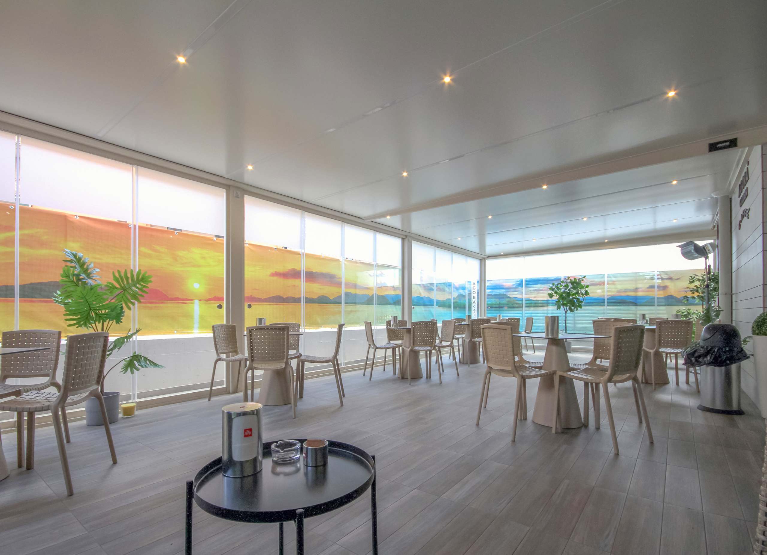 Stabyla pergola with vertical enclosures on a panoramic sea-view terrace